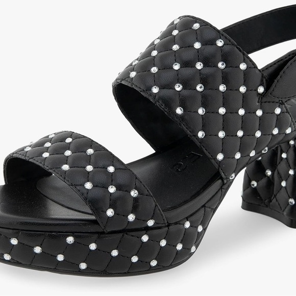 AEROSOLES Black Quilted w/ Rhinestones Platform Sandals - Picture 1 of 5